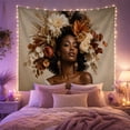 thumbnail image 2 of Black Woman with Floral Crown Against Taupe, Serene Digital Art for Flower Lovers, Botanical Portrait Decor, Mother'S Day Gift, Tapestry Wall Hanging for Bedroom and Studio, 2 of 7
