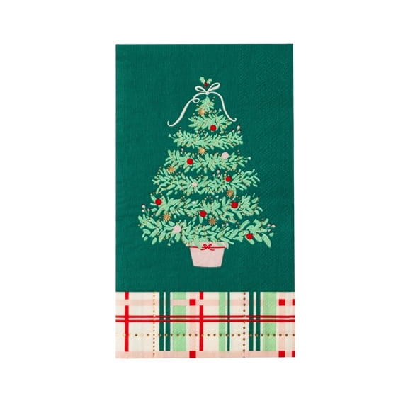 Bonjour Fête Plaid Holiday Tree Paper Guest Towel Napkins, Disposable Party Supplies, 20 Count, Christmas
