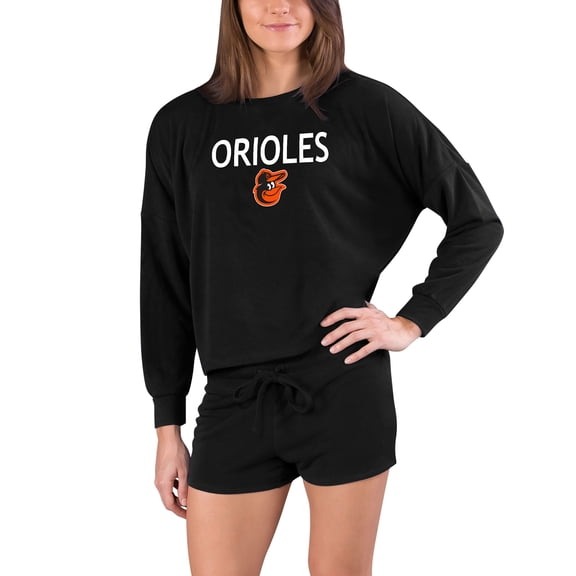 Women's Concepts Sport  Black Baltimore Orioles Gather Long Sleeve Top & Shorts Set