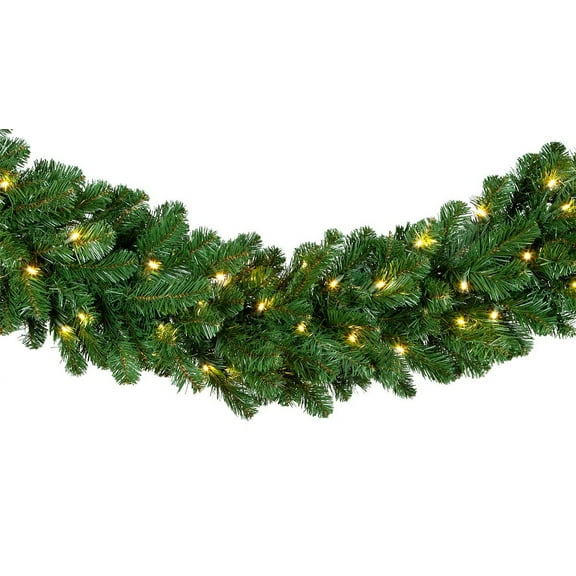 Red Sleigh Oregon Fir Commercial Grade Holiday Wreaths with Matching Christmas Garland Greenery (14" x 9 ft Garland, Warm White LED Lights)