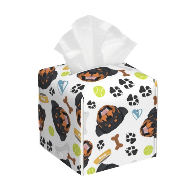 KLL Rottweiler Print Tissue Box Cover,Leather Tissue Holder Square Facial Tissue Case Facial Paper Organizer Dispenser for Bathroom, Vanity Countertop