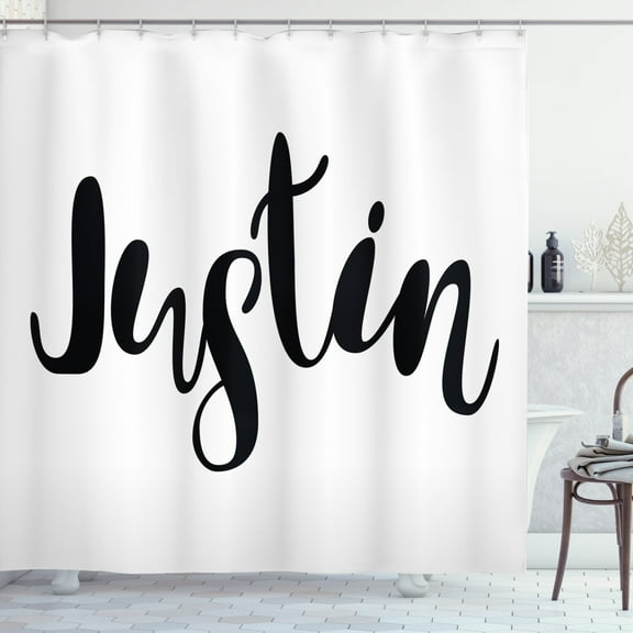 Ambesonne Justin Shower Curtain, Modern Popular Male Name, 69"Wx70"L, Black and White