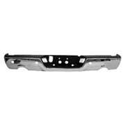 REAR STEP BUMPER ASSEMBLY; CHROME FINISH; FOR 1500 MODELS WITH DUAL EXHAUST; WITH PARK ASSIST SENSOR HOLES; INCLUDES BAR/PAD/BRACKETS