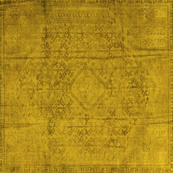 Ahgly Company Machine Washable Indoor Square Persian Yellow Traditional Area Rugs, 8' Square