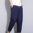 thumbnail image 5 of Elainilye Fashion Mens Linen Pants Casual Pants Versatile Cotton Linen Loose Pants Straight Leg Pants Trousers,Blue, 5 of 5