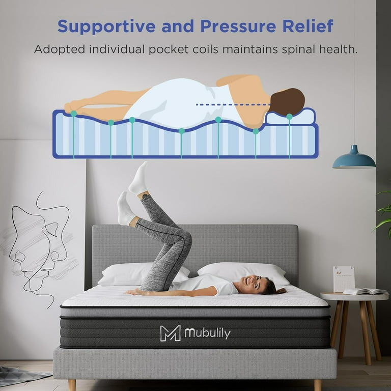 10 Inch Twin Memory Foam Hybrid Mattress In A Box - Medium Firm With Pocket Springs, Motion Isolation, Lumbar Support
