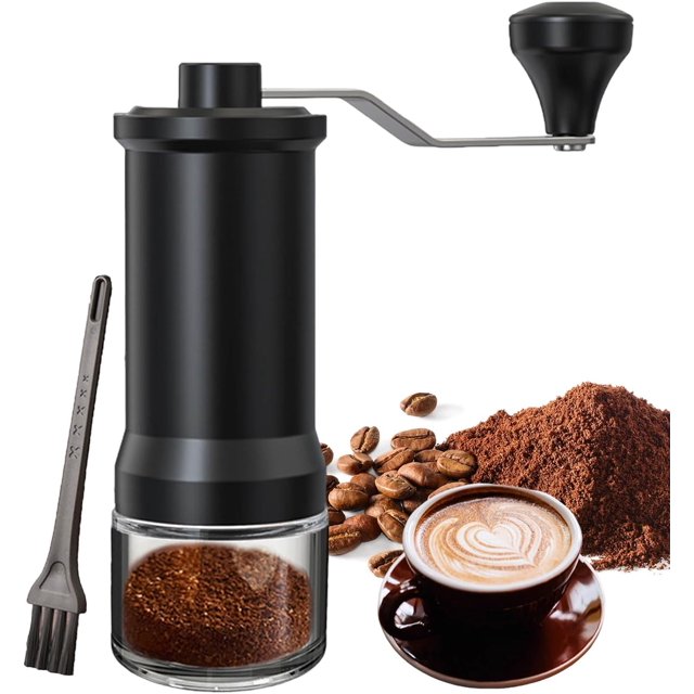 Molinillo de café manual, molinillo de café con rebabas de cerámica ajustable manualmente para molienda fina/gruesa, molinillo de especias portátil con cepillo de limpieza para el hogar, viajes,