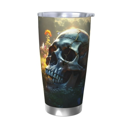 

Gaeub Flower Field Skull Print 20-Ounce Stainless Steel Car Cup Tumblers Cups with Lids and Straw Coffee Cups for Adults Kids Home Car Office School Travel Party-Without Straw