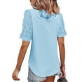 thumbnail image 6 of Seyurigaoka Women Fashion Wild Chiffon Shirts Solid Color Swiss Dot Short Sleeve V-Neck Blouses Summer Casual Loose Tops, 6 of 7