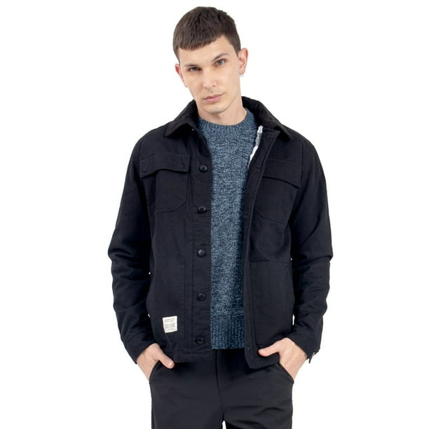 Chamarra Para Hombre Con Cuello Pana Y Botones Quarry Color Negro