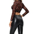 thumbnail image 4 of INSPIRE CHIC Valentine's Day Women's Crop Top Semi-Sheer Mesh Long Sleeve Crew Neck Blouse XS Black Floral, 4 of 7