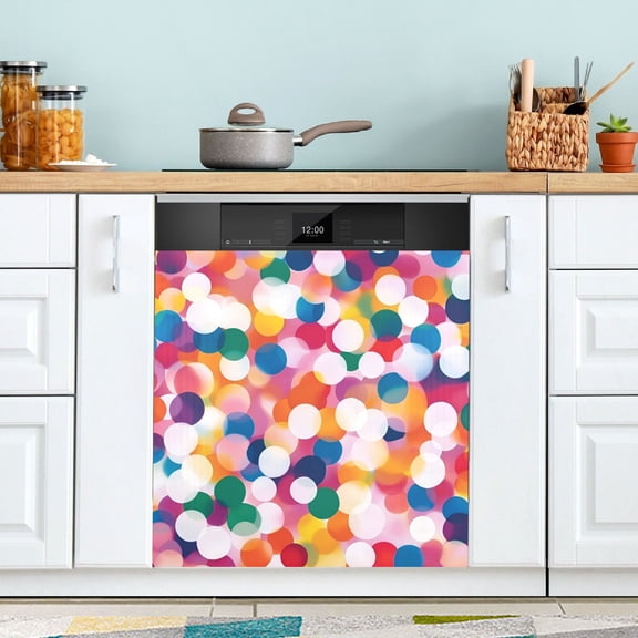 Yayeee Magnetic Dishwasher Cover for The Front Decoration Home Kitchen Machine Sticker Protector, White Colorful Circles