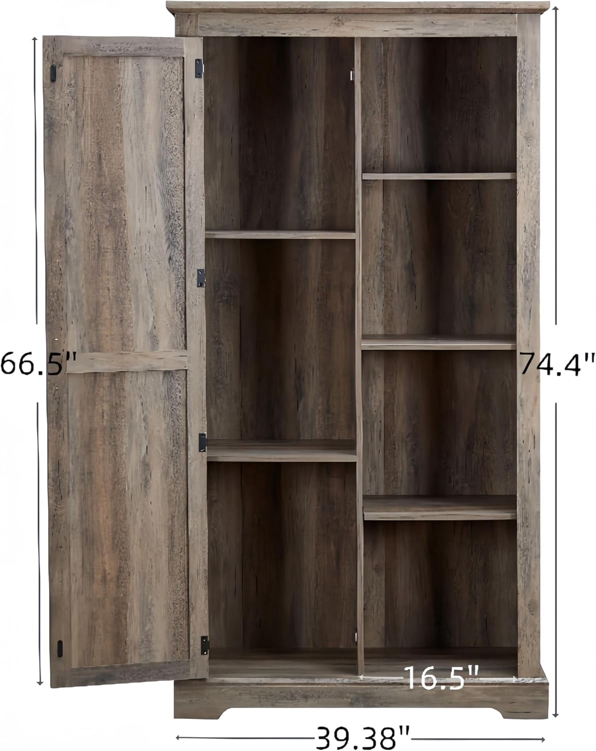 Rustic Farmhouse Tall Storage Cabinet Bookcase with Sliding Barn Door, Adjustable Shelf, Pantry Cupboard Kitchen Organizer Furniture Home Drawer Shelves,Gray Wash