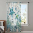 thumbnail image 4 of Teal Starfish Coastal Sheer Curtains 84 Inches Long, Summer Beach Coral Nautical Ocean Light Filering Curtains, Breathable Simi Curtain Privacy Drapes for Living Room Bedroom Window Treatment, 4 of 9