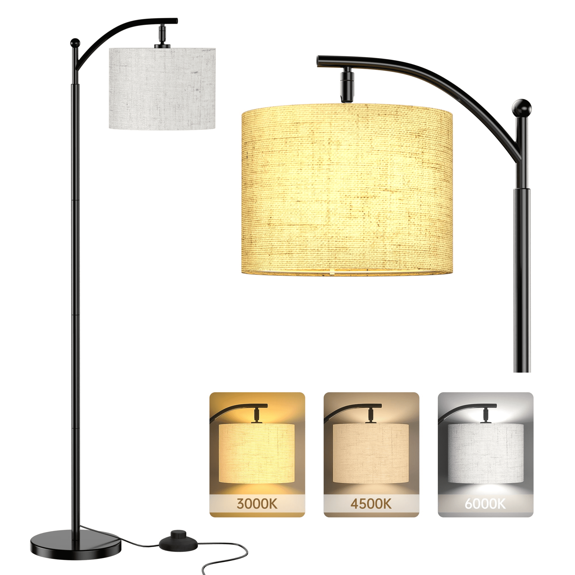 HadinEEon Floor Lamp, 62.2 in Tall, 1-Light, Modern, Beige Linen Shades