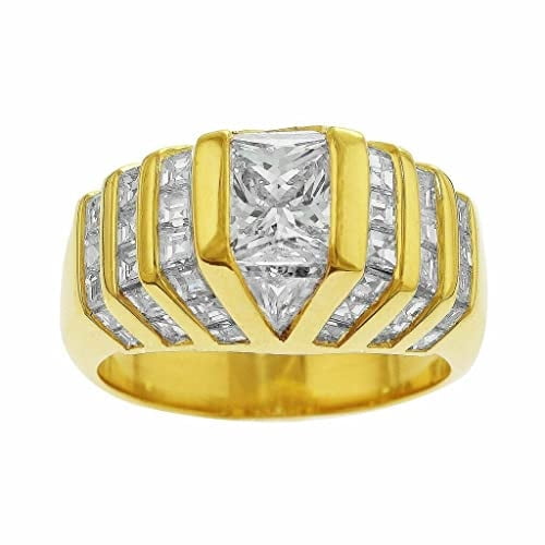 HeartsAndYou 5ct Princess Cut Moissanite Cocktail Ice Engagement Ring for Women 18k Yellow Gold over Silver
