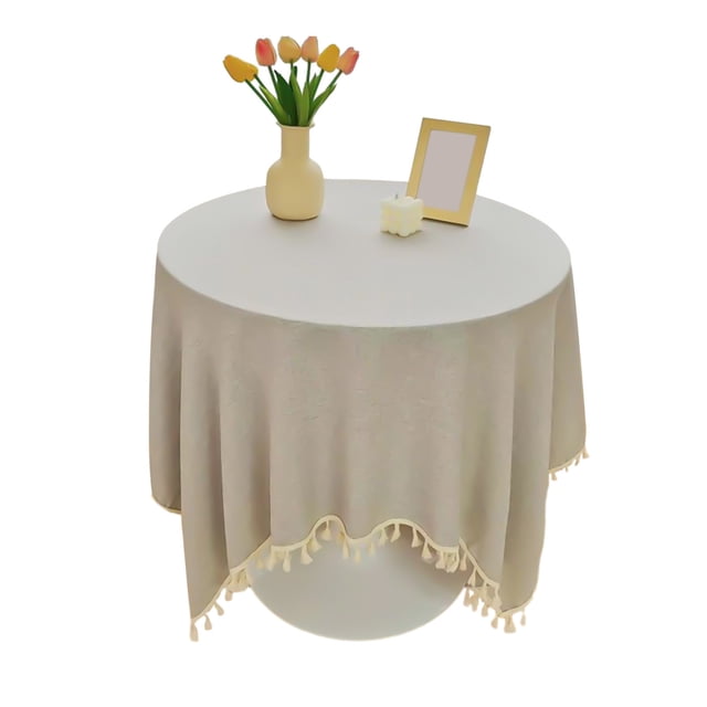 Maplenight Nappe en Lin avec Franges à Pampilles 39” Carrée - Imperméable, Infroissable, Lavable à la Machine, Nappe Ronde pour Table Basse pour Mariage, Fête, Housse de Table de Salle à Manger Intérieure et Extérieure Gris