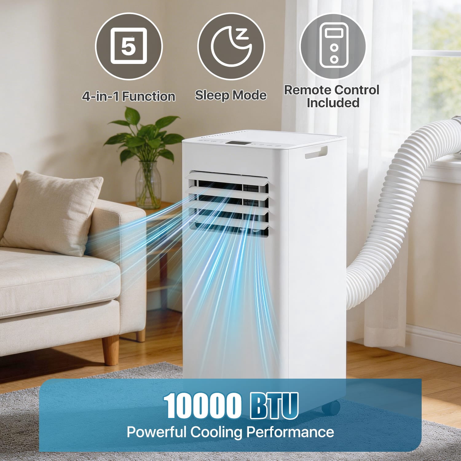 Dateyes 10000 BTU 4-in-1 Smart Portable Air Conditioner, Standing Cooling Unit with APP & Remote Control, Cooling, Dehumidifier & Fan Functions, 55dB Quiet Operation for Bedroom & Indoor Spaces