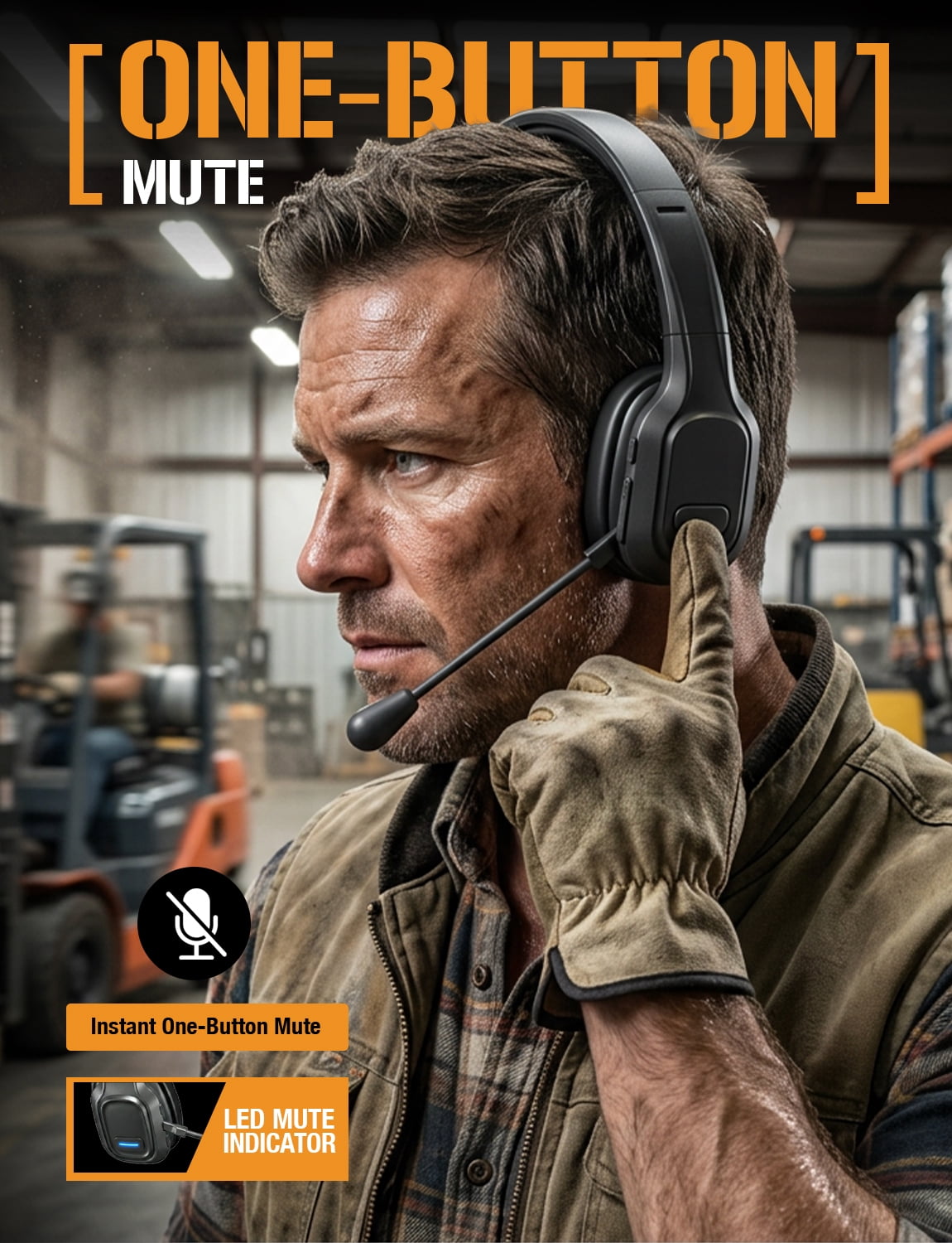 ToughTested PROCOMM 724 Wireless Bluetooth Headset with Microphone, Noise-Reducing Mic, HD Audio, Lightweight Design, Up to 45 Hours Talk Time, 5-Year Warranty