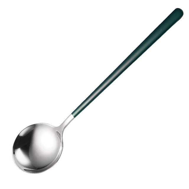 XmhyTop Cuchara de sopa redonda, 4 piezas, cuchara de caldo de acero inoxidable, color verde plateado