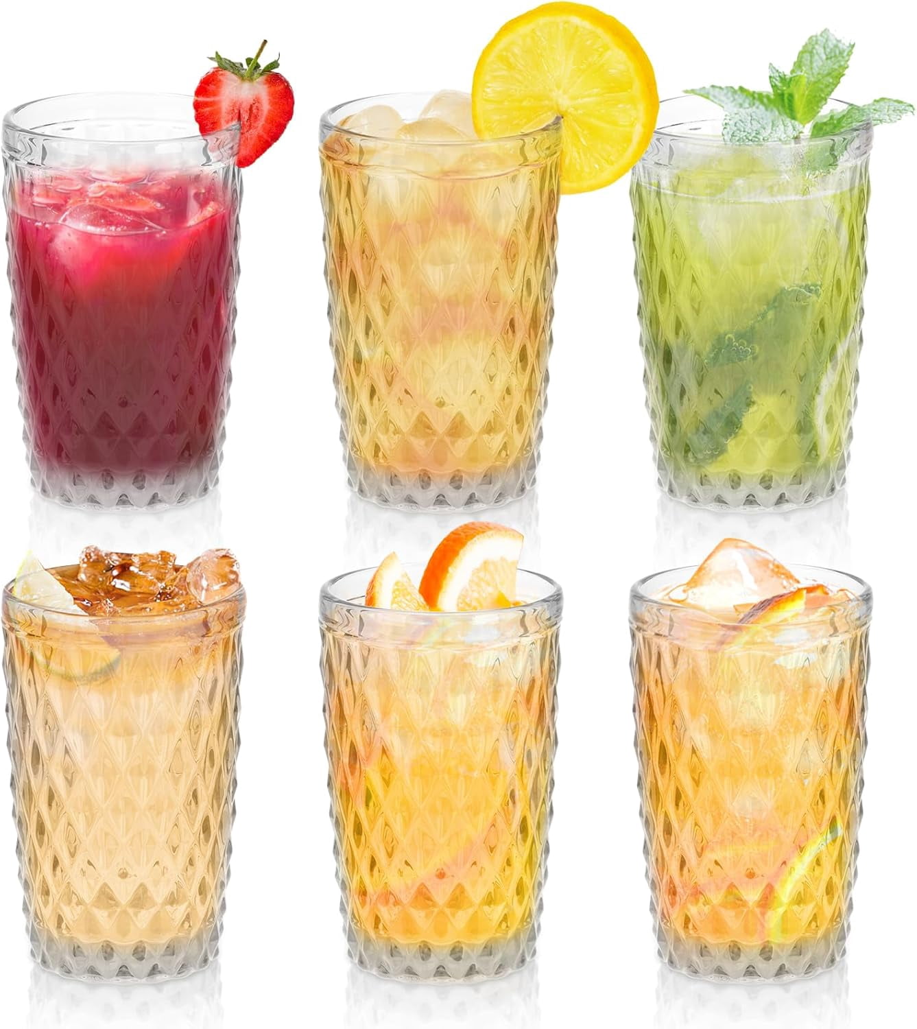 NANAHuang Vintage Drinking Glass Set of 4,12 oz Embossed Floral Drinkware Set,Green Drinking Glasses Cups Wine Glasses Colored Glassware for Whisky,Beer,Juice,Cocktail,Heavy Duty