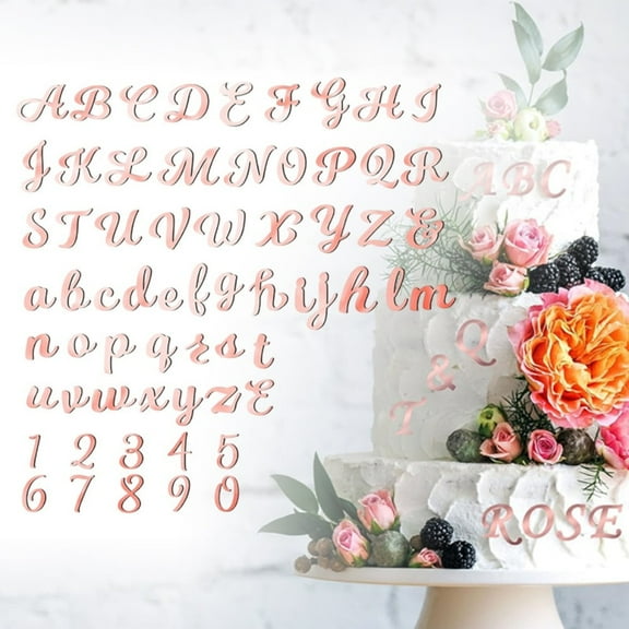 Rose Gold Party Supplies 64pcs, Glitter Number & Letter Cake Toppers, Personalized Decorations for Wedding & Baby Shower Cakes