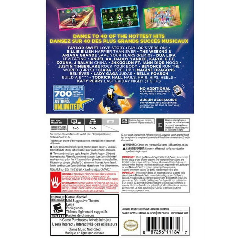 Ubisoft Nintendo Switch Just Dance 2022, Rated Everyone 10+, 40 - Main Image