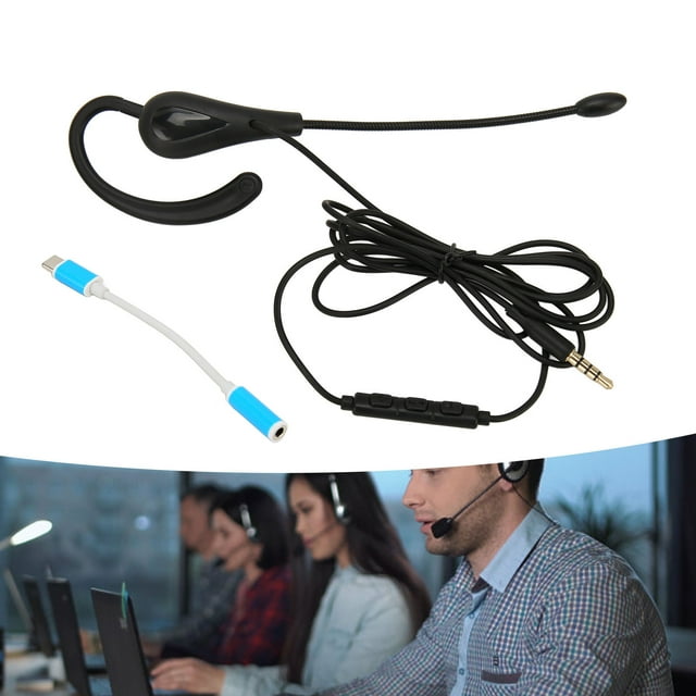 Single Ear Headset, Noise Cancelling Rugged Wired Monaural Headset Plug and Play for Computers for Home 3.5mm,Type C