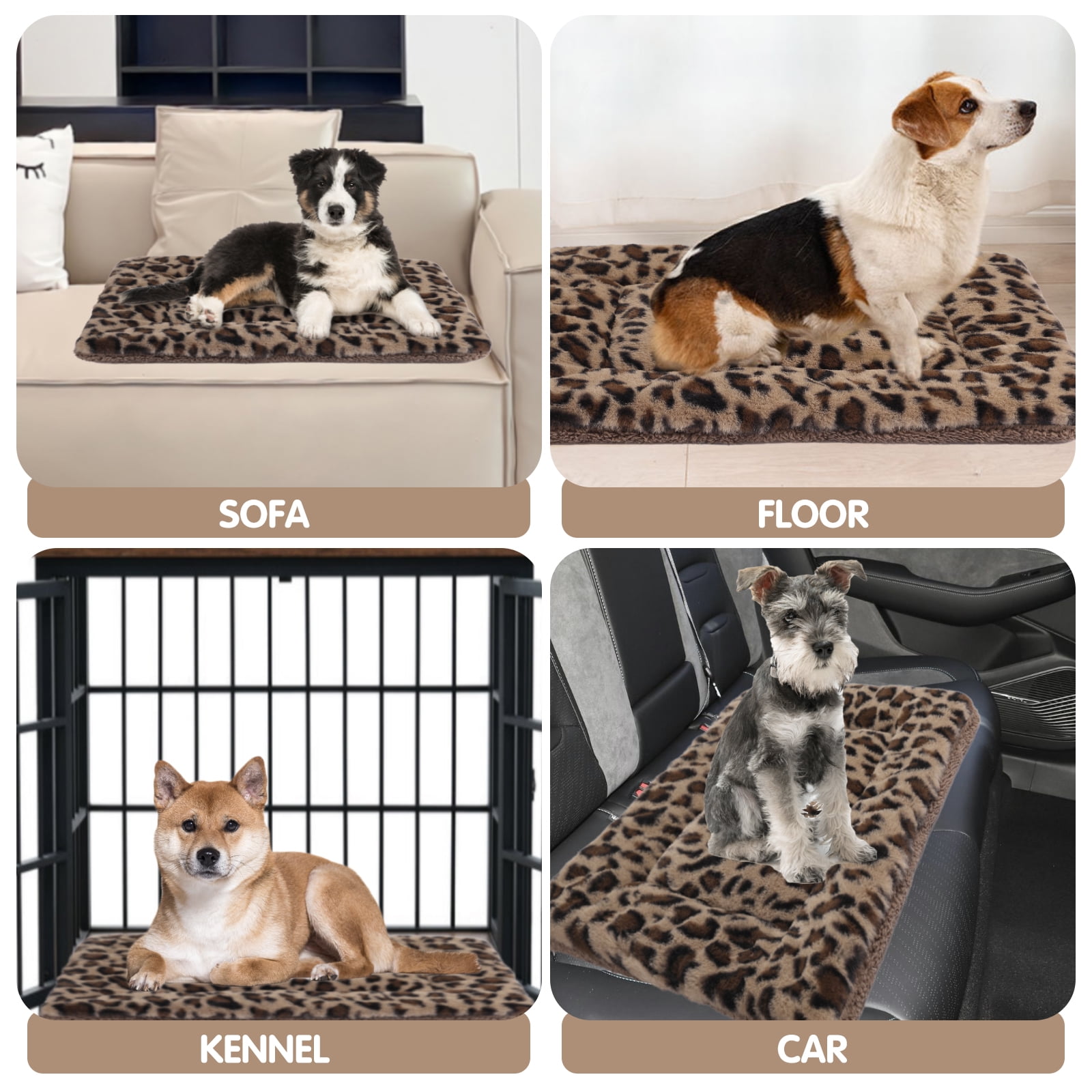 Sennaux Pet Bed Crate Mat Reversible Pad Leopard Pattern for Cat Dog, Large