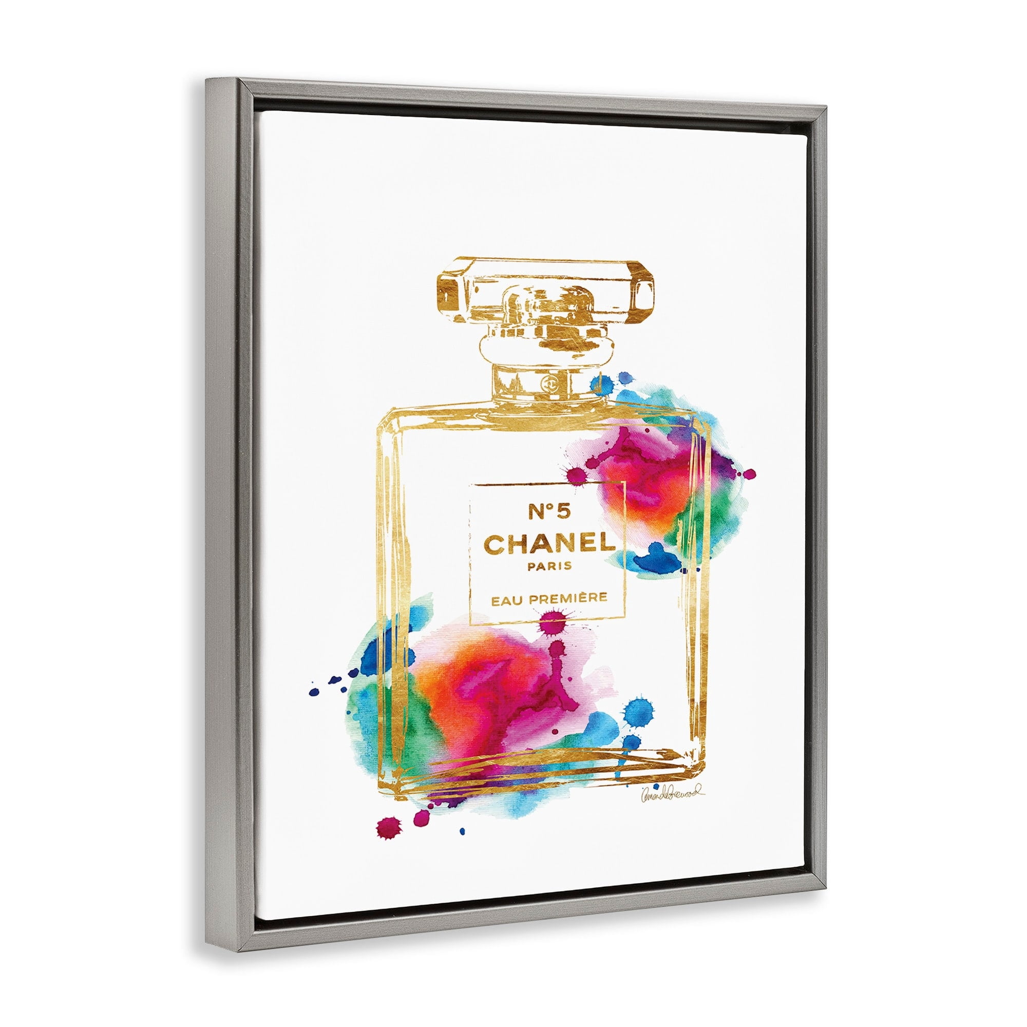 Stupell Industries Fashion Perfume Gold Rainbow Luster Gray Framed Floating Canvas Wall Art, 16x20, by Amanda Greenwood