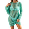 thumbnail image 3 of CFLVAEK Women Beach Crochet Cover Ups Summer Vacation Hollow Out Crewneck Long Sleeve Cover Ups Loose Fit Swimsuit Cover Ups S, 3 of 9