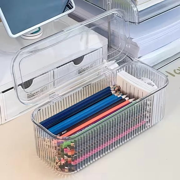 Striped Pencil Case with Secure Lid for Desk Storage & Travel Organization