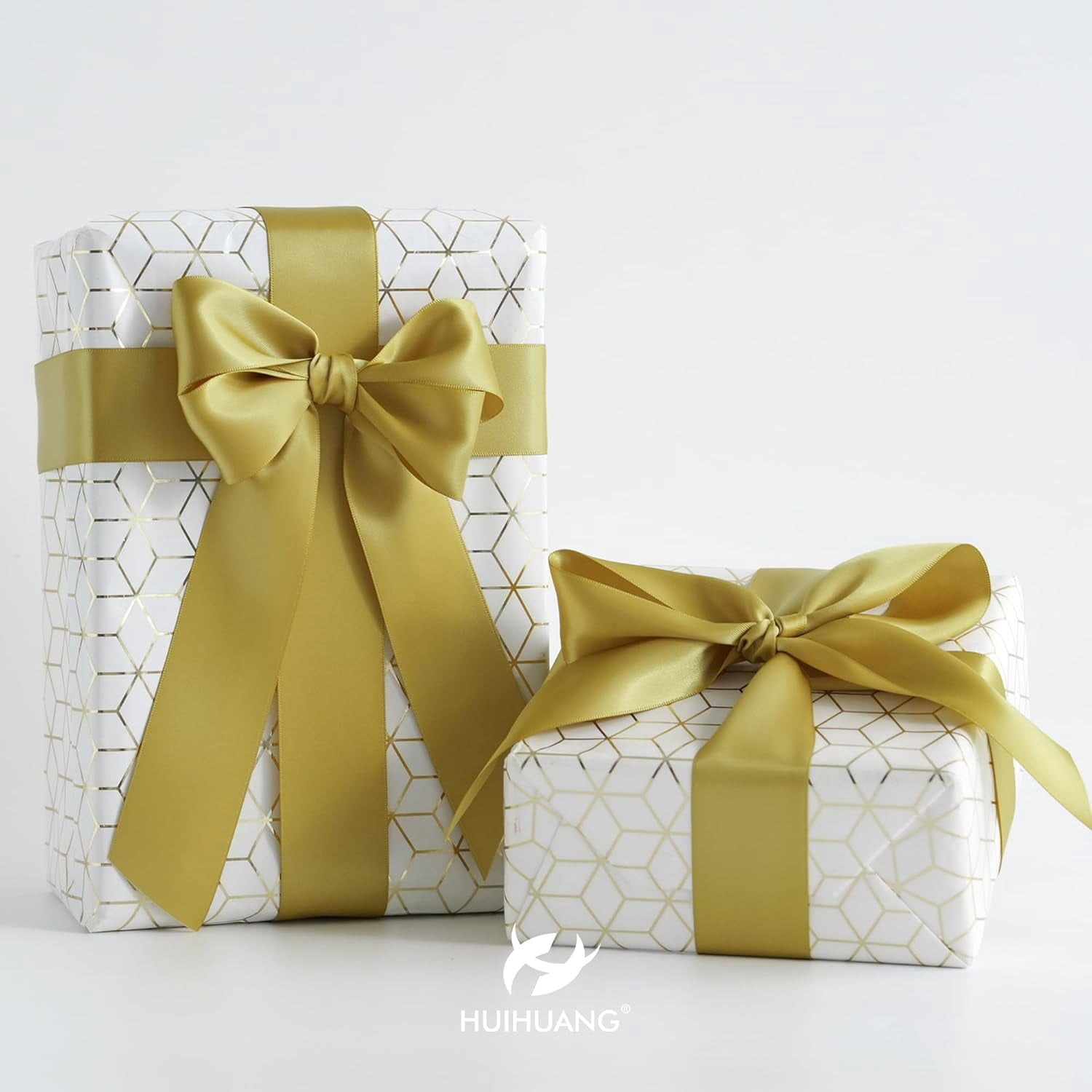 Gold Satin Ribbon 1-1/2 inch x 50 Yards Dijon Gold Double-Faced Satin Ribbon for Gift Wrapping, Bows, Flower Bouquet, Crafts, Bridal Shower Wedding Decor, Christmas Tree