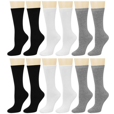 

12 Pairs Women s Crew Socks Fancy Novelty Designed Size 9-11 Black Gray White
