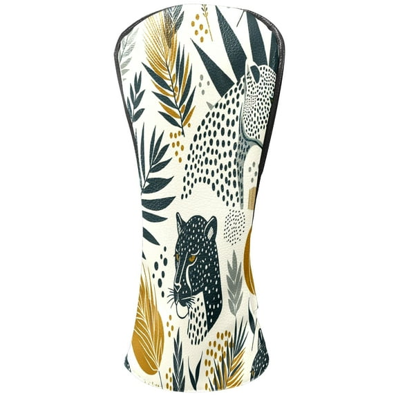 Golf Club Covers, Beige LeopardPlant Premium PU Leather Driver Hybrid Putter Head Covers with Velvet Lining, Waterproof Golf Gifts for Men Women