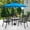 Four Dining Chairs+Table+ Light Blue Umbrella, variant on SUNCROWN 7-Piece Outdoor Wrought Iron Chairs and Table Patio Dining Furniture Set - 6 Stackable Metal Chairs, 1 Steel Slat Bistro Table and 1 Brown 9Ft Patio Umbrella for Garden Backyard Deck