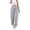 thumbnail image 2 of Pantalones de chándal Jumpingount para mujer con bolsillos cintura alta Gris, 2 of 6