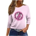 thumbnail image 4 of Riecok Womens Breast Cancer Shirts 3/4 Sleeve Crewneck Ribbon Printed Tunic Tops Basic Tee Blouses Pink L, 4 of 5