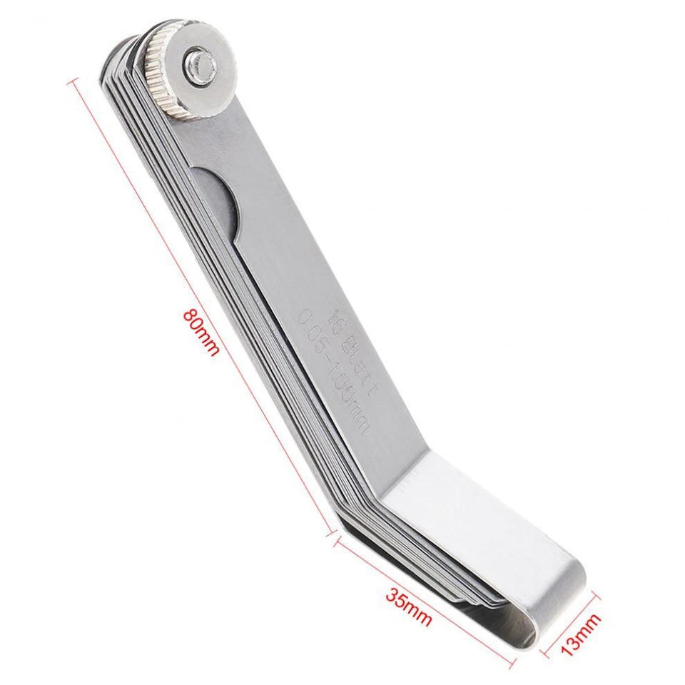 Zyler - 0.05-1Mm Thickness Curved Steel Gapped Metric Filler Feeler Gauge 16Pcs Blades