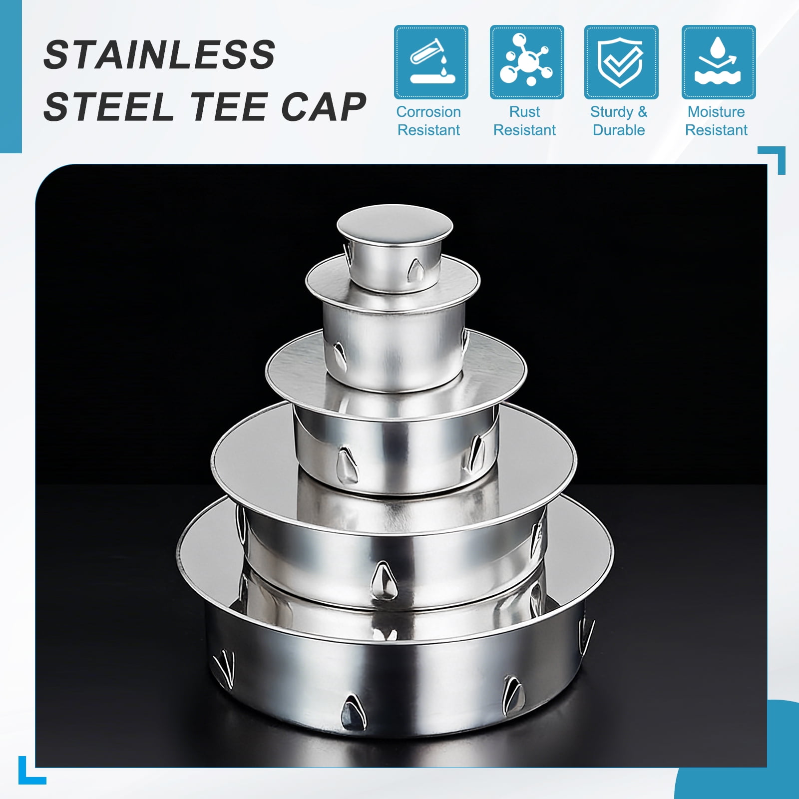 Uxcell 3Pcs Stainless Steel Tee Cap (3.9"/98mm OD, Silver) - Round Dryer Vent Cover Dryer Duct Metal End Cap Plug for Indoor and Outdoor Pipe
