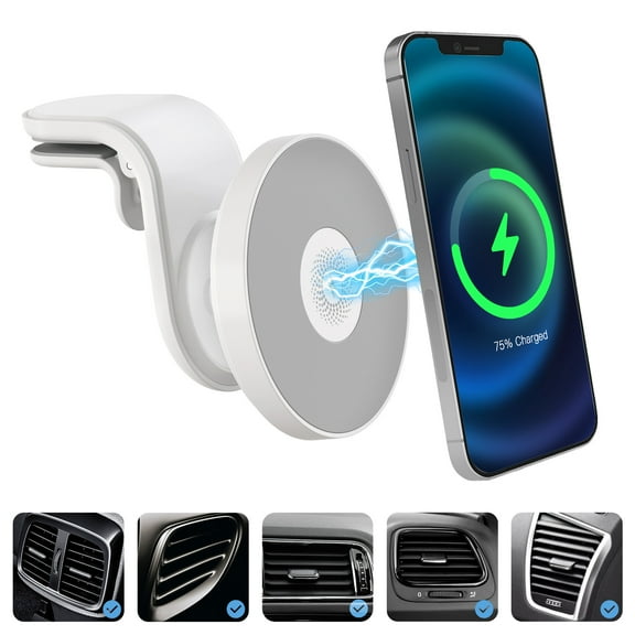 Magsafe Car Mount,15W Wireless Car Charger,360° Rotatable,Magsafe Air Vent Phone Holder Car Mount for iPhone 11-17,White