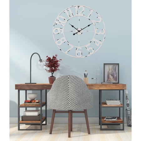 Utopia Alley CL23WW 30 in. Manhattan Industrial Analog Wall Clock; Distressed White