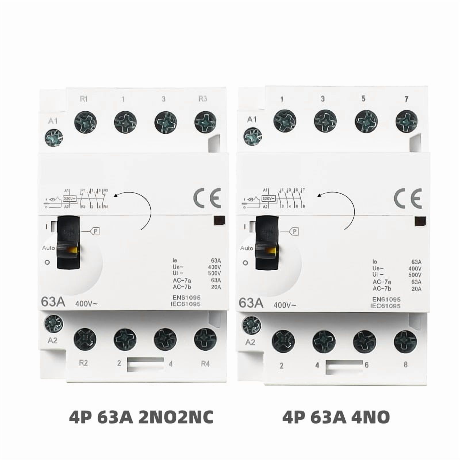 Manual Control AC Contactor 2P 4P 25A 63A 220V/230V 50/60Hz Din Rail Household AC Modular Contactor  2NO 2NC 4NO