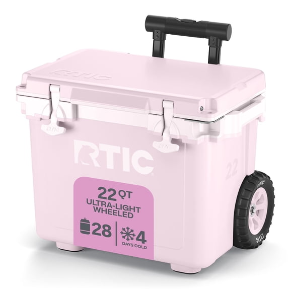 RTIC 22 Qt 28-Can Ultra-Light Rolling Cooler, Pale Pink
