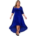 thumbnail image 3 of DARING DIVA Plus Size Velvet V Neck Sequin Sleeve High Low Hem Dress 2X Royal blue, 3 of 6