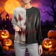thumbnail image 2 of Domzest Halloween Scrub Top for Women Pumpkin Ghost Bat Print Button Front Nurse Working Uniform Cute Long Sleeve Medical Workwear Jacket Gray M, 2 of 5