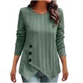 thumbnail image 2 of Homenesgenics Fall Tops for Women Long Sleeves Women's Solid Color Round Neck T-Shirt with Irregular Buttons at The Hem Green M, 2 of 7