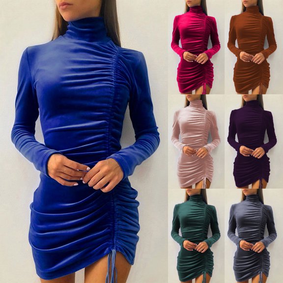 Sentmoon Womens Dresses Fall Long Sleeve Crew Neck Dresses for Women 2025 Wedding Guest Solid Color Loose Boho Dresses for Women 2025 Casual for Casual Winter Stroll Green S