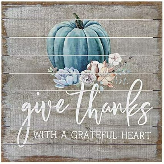 Simply Said, INC Perfect Pallets Fall Sign - Give Thanks with a Grateful Heart - 14 x 14 inch Wood Sign - Pumpkin Fall Decor - Blue Pumpkin Decorations - Thanksgiving Sign - PAL1250