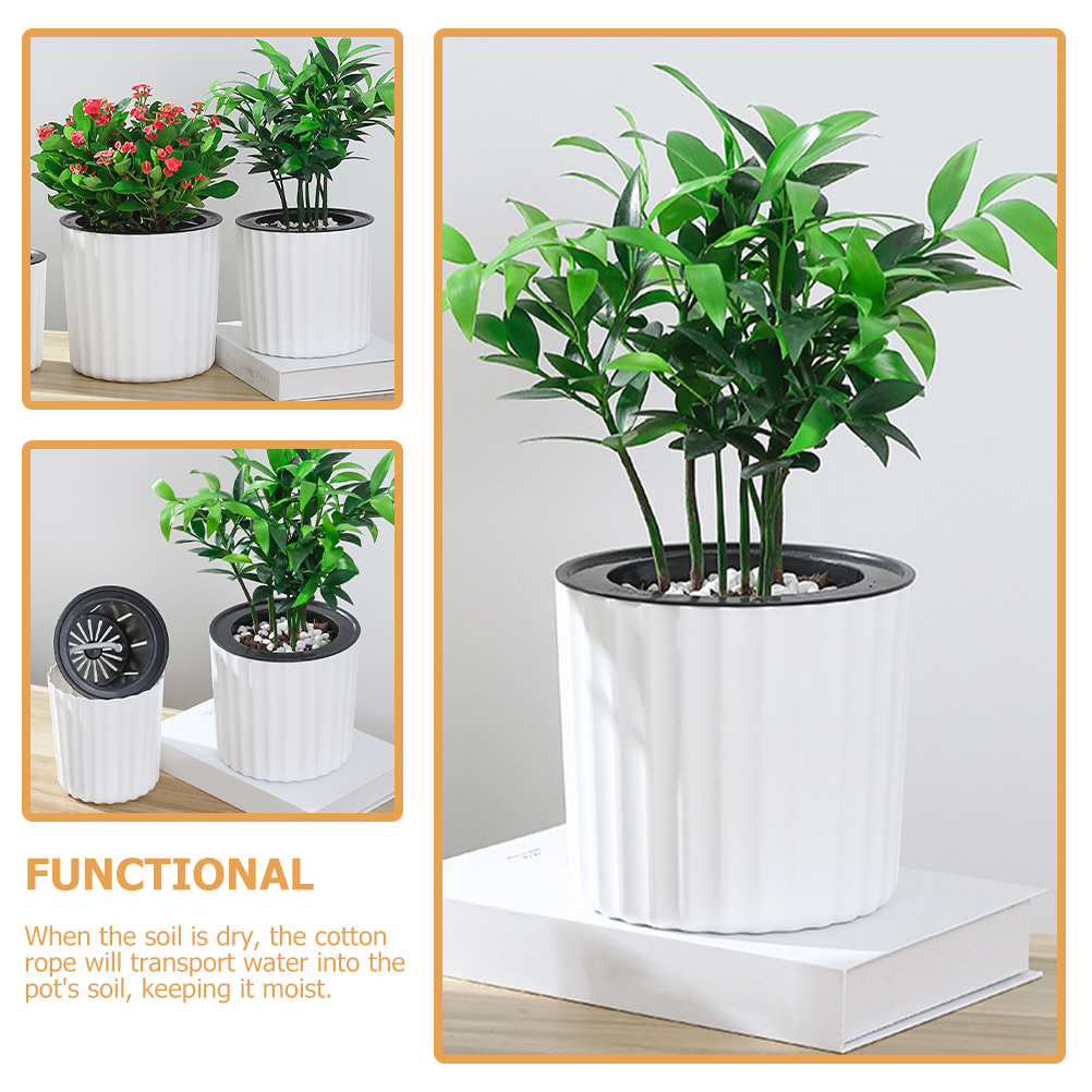 White 2 Pcs Pots for Plants Plastic Flower Planters Simple Office ...